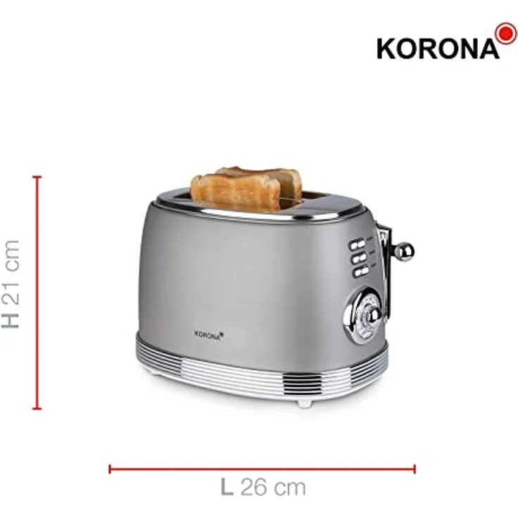 Korona Toaster Retro Design Toaster 21667, 850W, Chrom Optik, Vintage Style, 2 Scheiben, grau – Bild 5