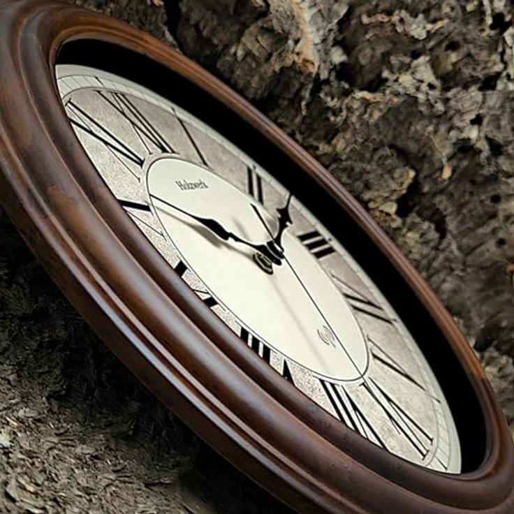 Holzwerk Funkwanduhr Vintage Retro, Braun, 35 cm, nahezu lautloses Uhrwerk, analog, mit mineralglasgeschütztem Zifferblatt in Beige/Schwarz – Bild 7