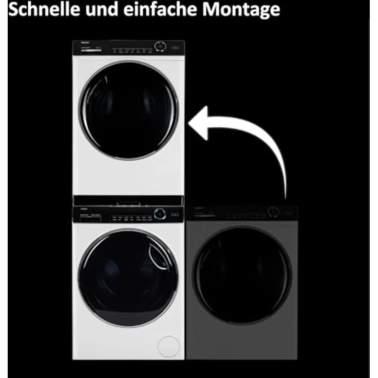 Haier Premium Verbindungsrahmen für Waschmaschinen & Trockner/Schwarz-weiß/Ausziehfläche für Wäschekorb/12 kg Belastbarkeit/Sicherheitsgurt/Wandbefestigung/Passend für Haier Serien 3, 5, 7 & Trockner Serien 5, 7 – Bild 3