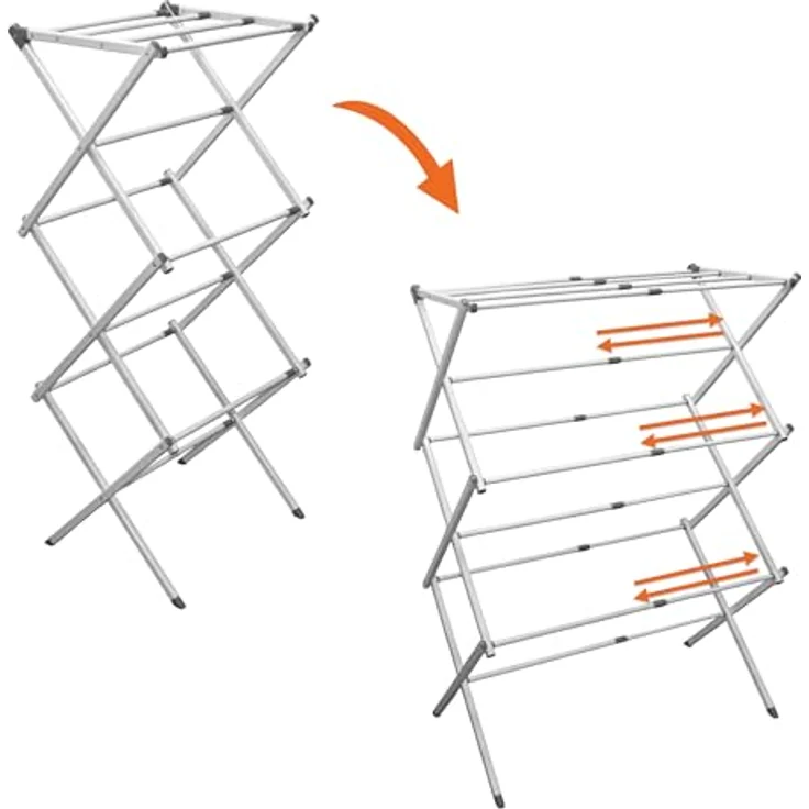 Spetebo Teleskop Wäscheständer, ausziehbar und klappbar, 4-7,5 m Trockenlänge, weiß, 104 x 43-75 cm – Bild 4