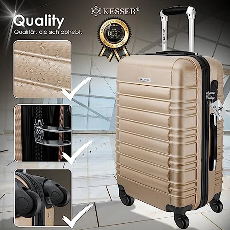 KESSER® Reisekoffer Mittlerer Hartschalen-Koffer Inkl. Kofferwaage + Gepäckanhänger Trolley Gepäck Rollkoffer Zahlenschloss 4 Rollen ABS-Hartschale Teleskopgriff (66x45x28cm / 84 Liter Champagne) – Bild 3