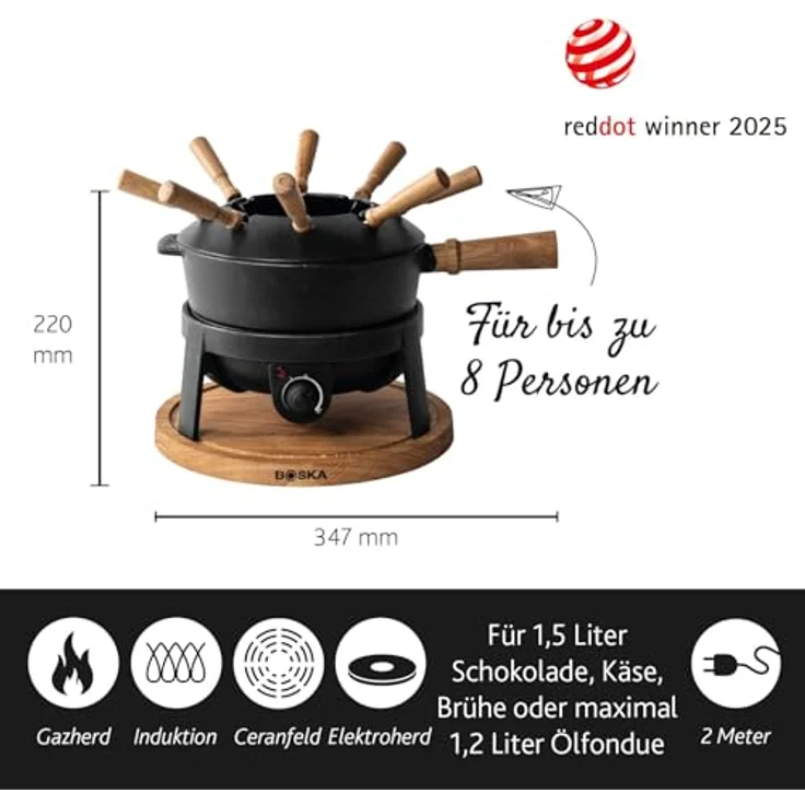 BOSKA HOLLAND Elektro-Fondue Pro, 2.2 Liter Fondue-Set mit elektrischem Wärmeregler, geeignet für Schoko-, Käse- und Fleischfondue, schwarz – Bild 3