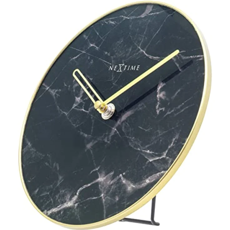 Nextime Wanduhr, Tischuhr Marble Ø 20 cm Schwarz (20 cm) - Batteriebetrieben, aus Marmor, Schwarz, 20 cm Durchmesser – Bild 4