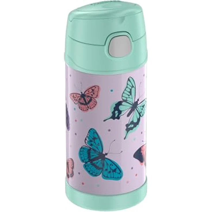 RMOVR THERMOS kids FUNTAINER STRAW BOTTLE 0,35l, butterflies, Thermosflasche für Kinder aus Edelstahl, mit Strohhalm, X h heiß/X h kalt, absolut dicht, für Schule, Kindergarten, Pause – Bild 1