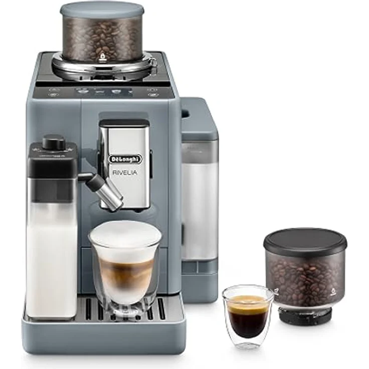 De'Longhi Rivelia EXAM440.55.G Kaffeemaschine mit LatteCrema Hot, automatischer Milchaufschäumer, kompakte Größe, 16 Rezepte, Farb-Touchscreen, Grau – Bild 1