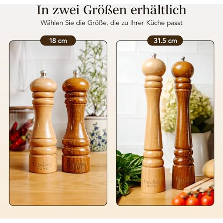 Creative Home Salz-/Pfeffermühle Set, 2 große Holz Mühlen mit manuellem Quetschmechanismus, imprägniert mit ungiftigem Lack – Bild 7