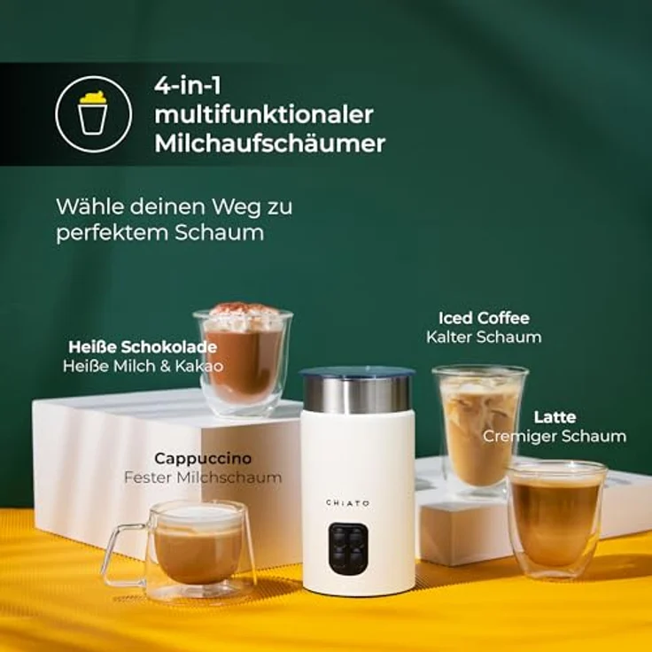 CHiATO milkPLAY Milchaufschäumer, elektrischer Milchaufschäumer mit 3 Schaumarten und 240 ml Kapazität – Bild 2