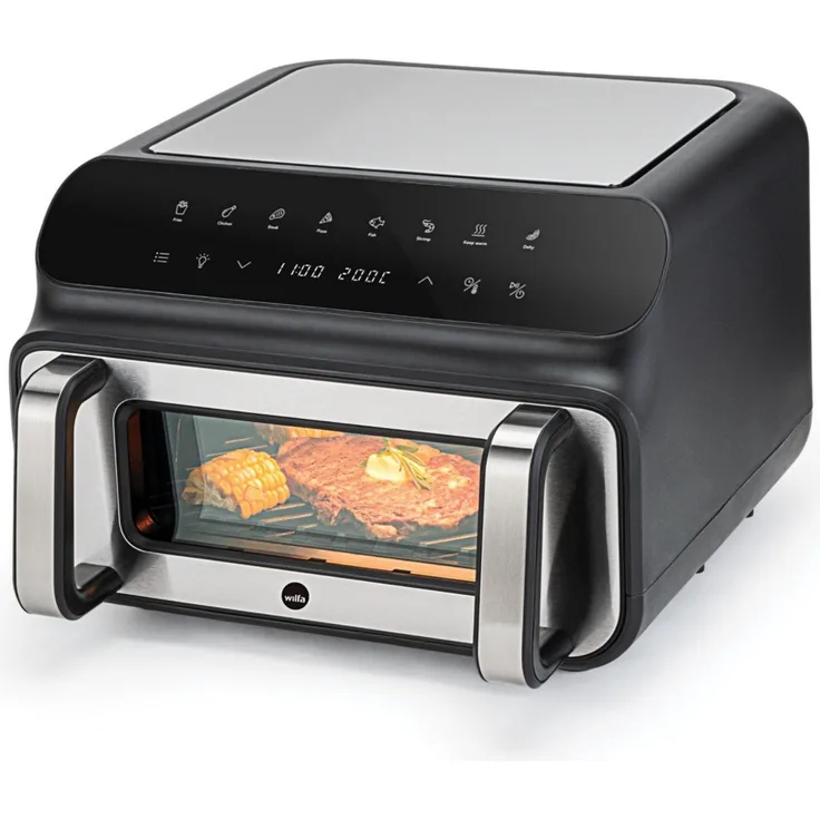 Wilfa Dualfry Grill Heißluftfritteuse, 10 Liter mit zwei Heizelementen, 8 voreingestellten Programmen und Sichtfenster