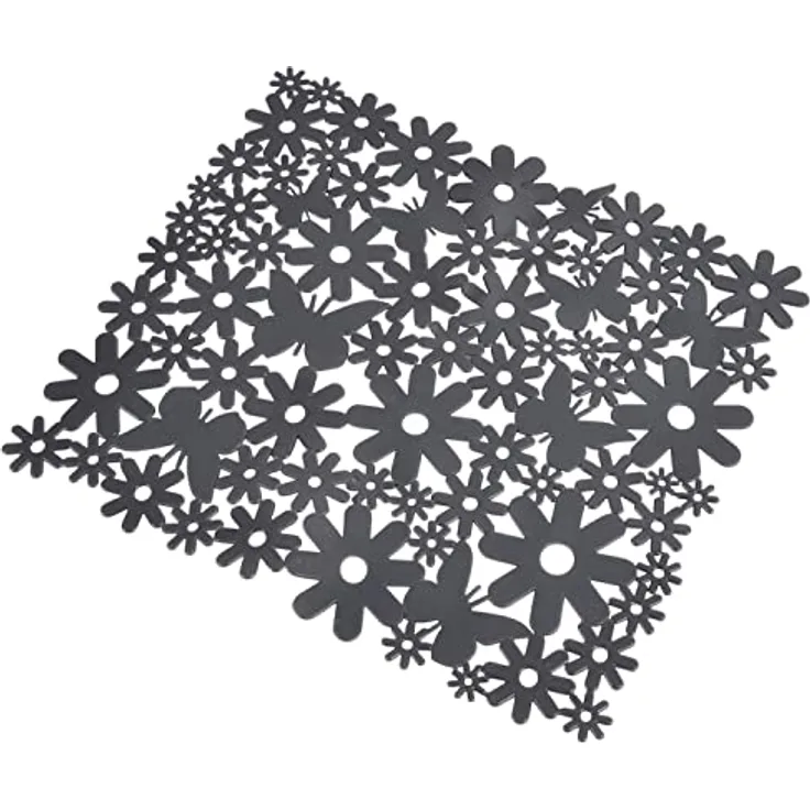MACOSA UMEN168AT Spülbecken-Einlage Anthrazit Blumen Kunststoff Spülbecken Matte Spülmatte rutschfest Spültischeinlage Spülbeckenschutz Schutzmatte Küche