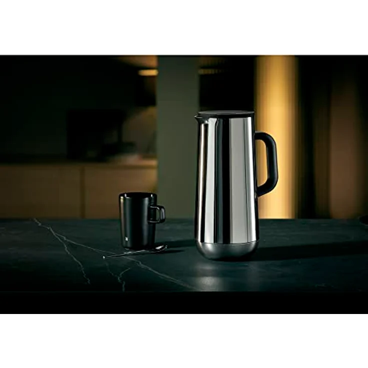 WMF Isolierkanne Thermoskanne Impulse Cromargan Edelstahl, 1,0 l, für Kaffee oder Tee Druckverschluss hält Getränke 24h kalt und warm – Bild 2