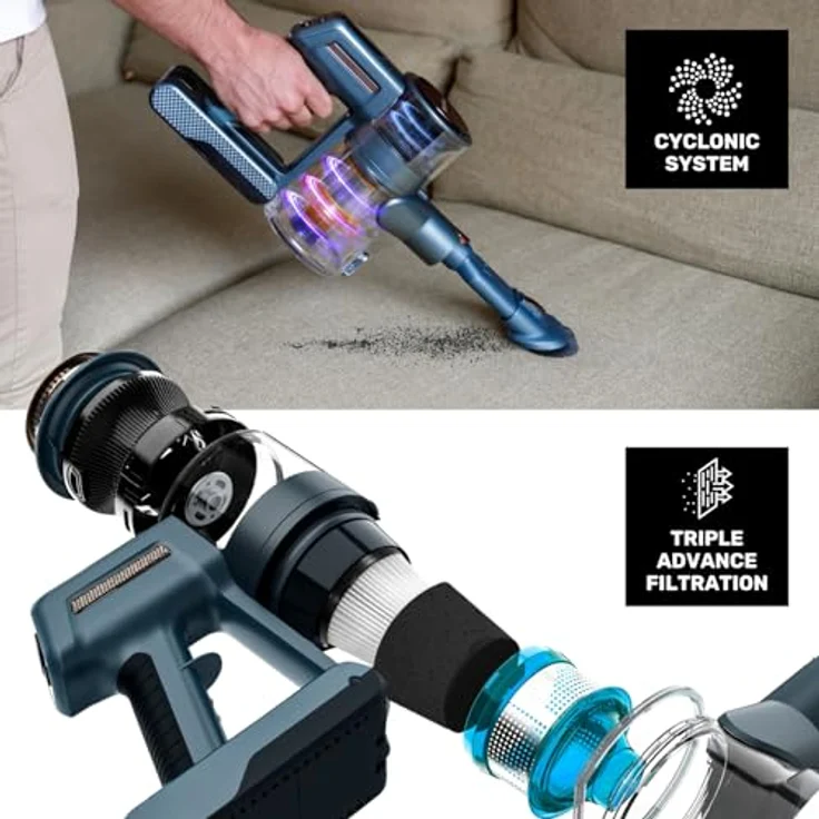 Taurus Homeland Digital Animal Flex, 2-in-1-Stabstaubsauger, Beutellos, 60 Minuten Laufzeit, LED-Bodendüse, Blau, 0,5 l – Bild 5