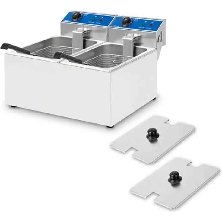 VERTES FM19-FRT8-2, Professionelle Edelstahl-Friteuse 2x 8 Liter, 60-200°C, 2x 2,8 kW, Kaltzonenprinzip, leichte Reinigung – Bild 3