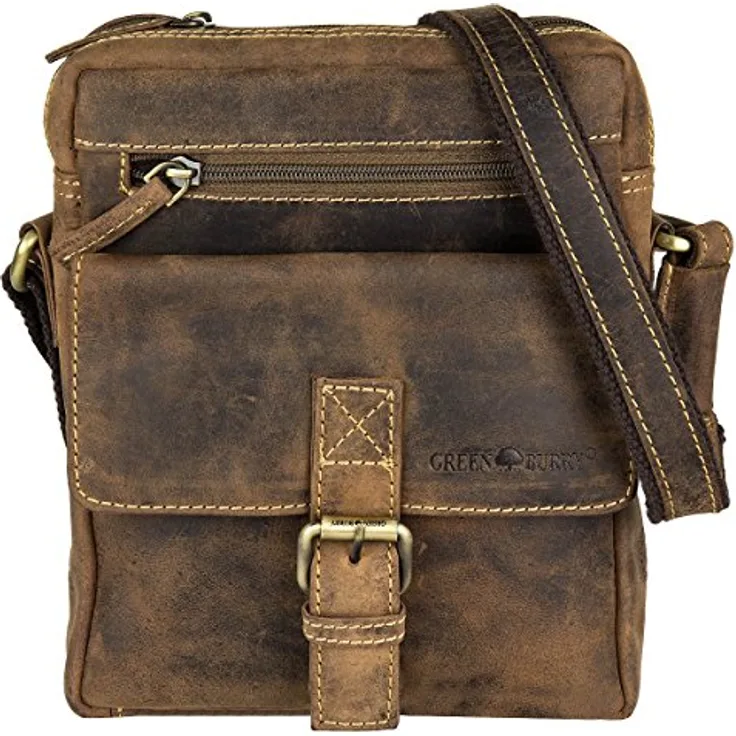 Greenburry Vintage 1663, Handtasche Umhängetasche aus geschliffenem Rindleder im Used-Look, Braun