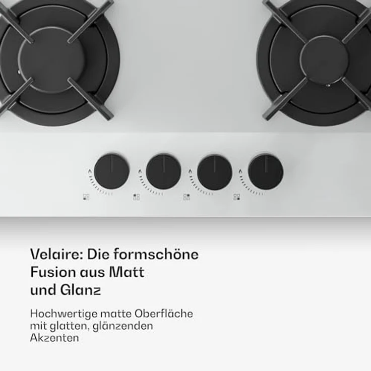 Klarstein Velaire Gaskochfeld 4-Brenner, 8000W, 60cm, Flüssiggas & Erdgas, elektrische Zündung, Flammenausfallschutz, inkl. Umrüstsatz & Schlauchset, Weiß – Bild 4