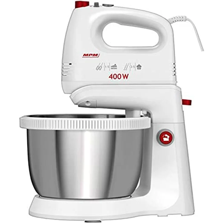 MPM MMR-21Z Teigknetmaschine mit Rotierender Schüssel 3,5 L, BPA frei, 5 Geschwindigkeiten + Turbo, Weiß, 400W – Bild 1