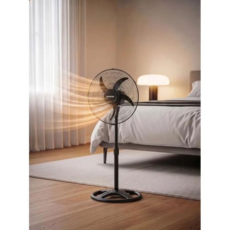 KUMTEL Standventilator KTF-340, 50 cm Durchmesser, 60 W, 70° horizontale Oszillation, höhenverstellbar, schwarz – Bild 3