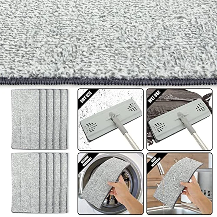 ASelected Flaches Mopp- und Eimer-Set, freihändiger Quetschmopp mit 10 wiederverwendbaren Mikrofaser-Mopp-Pads und Edelstahl-123 cm langem Griff, Mikrofaser-Bodenwischer für Fliesen, Marmor, Hartholz – Bild 5