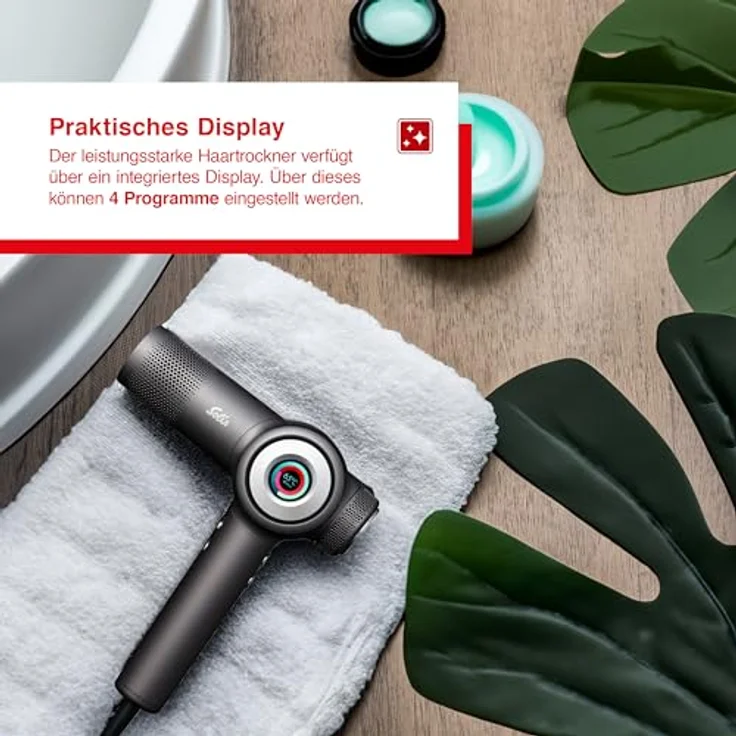 Solis Airvolution Haartrockner mit Ionen-Technologie, Diffusor und Ondulierdüsen, Leichter Reiseföhn mit starker Luftstrom, Moderner Profi-Haartrockner mit Display – Bild 5