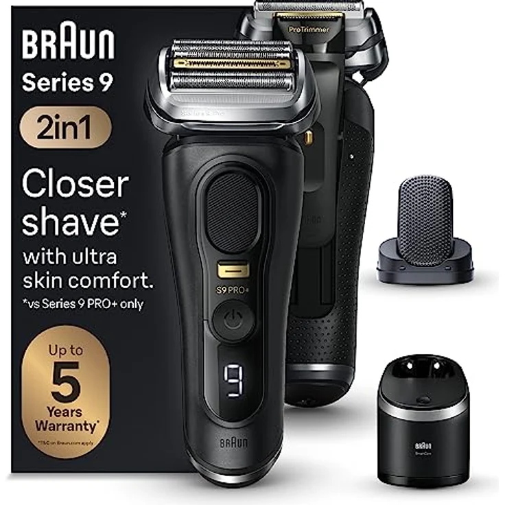 Braun Series 9 Pro+ Elektrorasierer, ProComfort Aufsatz, Reinigungsstation, Wet & Dry, 9590cc, Schwarz – Bild 1