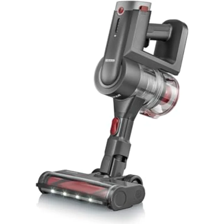 Severin Akku-Stielstaubsauger HV 7968 - Hochleistungs-Digitalmotor, Akku-Laufzeit bis zu 30 Minuten, High-Speed Soft-Slide Elektrobürste - anthrazit/rot – Bild 2