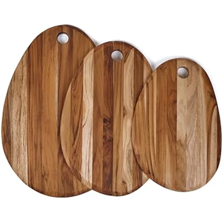 TeakHaus Teak Schneide- und Servierbrett oval mit Loch, 41x27x1.5 cm, antibakteriell, braun – Bild 3