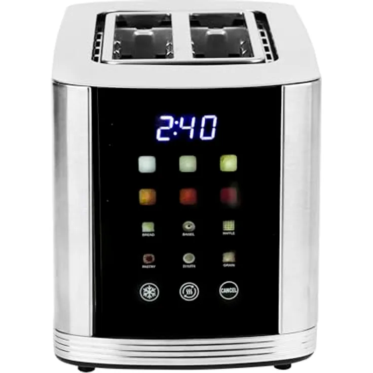 Emerio TO-132888 Toaster mit Digitaldisplay, 2 Schlitzen, Auftaufunktion, 7 Bräunungsstufen, Edelstahl, Silber