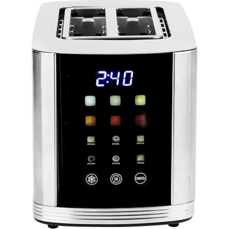 Emerio TO-132888 Toaster mit Digitaldisplay, 2 Schlitzen, Auftaufunktion, 7 Bräunungsstufen, Edelstahl, Silber – Bild 1