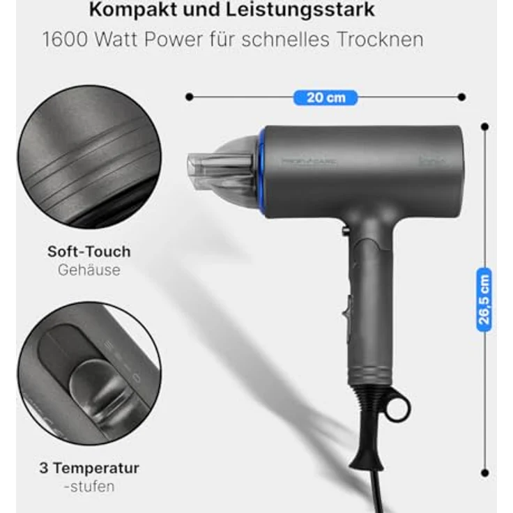 ProfiCare Profi-Care HT 3073 Blau, Silber-Grau zum schnellen Trocknen der Haare, mehr Volumen oder Schwung – Bild 2