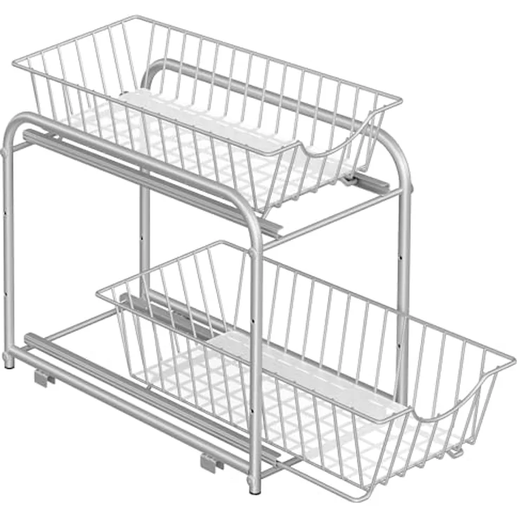 SONGMICS Küchen-Organizer KCS017E01V1, 2-stufiges Ordnungssystem mit Metallkörben, stapelbar und erweiterbar, taubengrau