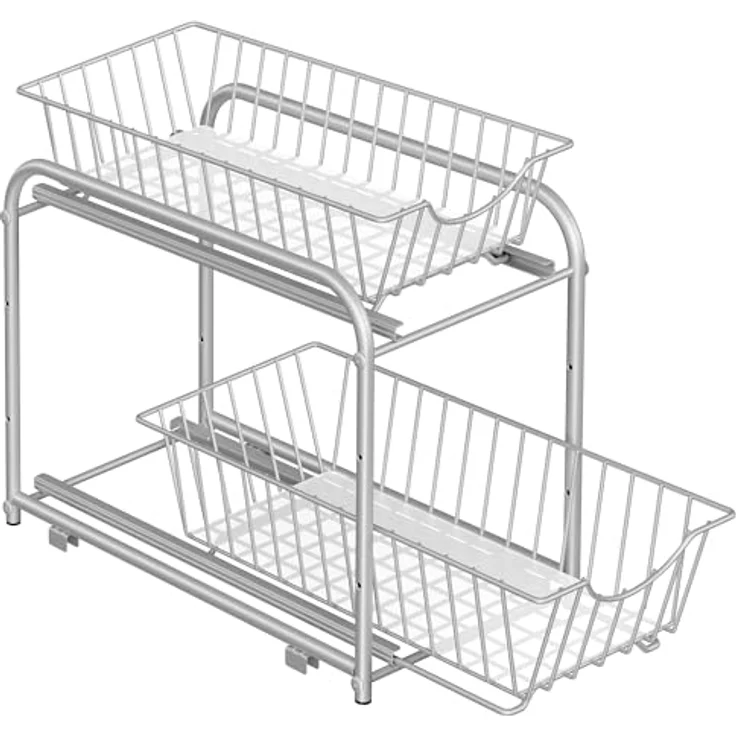 SONGMICS Küchen-Organizer KCS017E01V1, 2-stufiges Ordnungssystem mit Metallkörben, stapelbar und erweiterbar, taubengrau – Bild 1