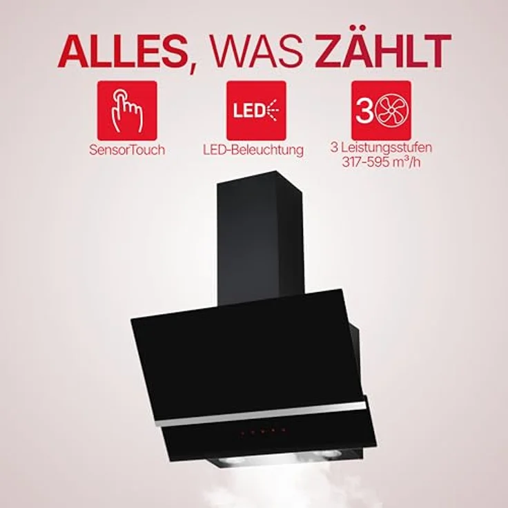 Amica KHF 664 611 S, Kaminhaube in Schwarz, 60 cm, Energieeffizienzklasse A++ – Bild 5