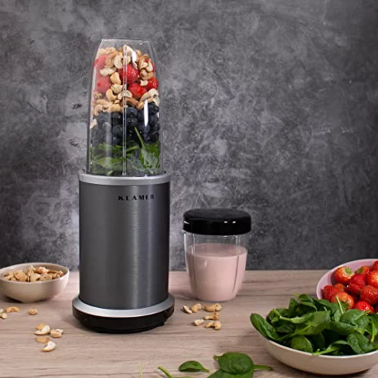 KLAMER Bullet Mixer 1000 Watt, Smoothie Maker, elektrischer Shake Mixer mit 2 Mixbehältern, 2 Klingen-Aufsätze und weiterem Zubehör – Bild 2