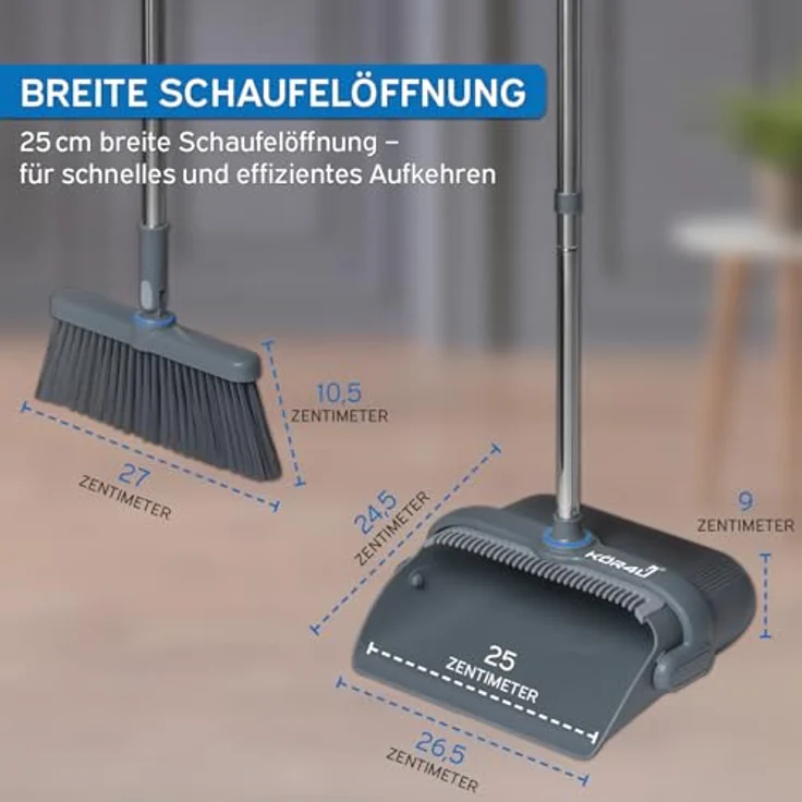 kör4u Besen-Set mit langem Stiel und Kehrschaufel, 180 Grad drehbarer Besenkopf, ergonomisch und platzsparend für Tierhaare und Hartböden – Bild 4
