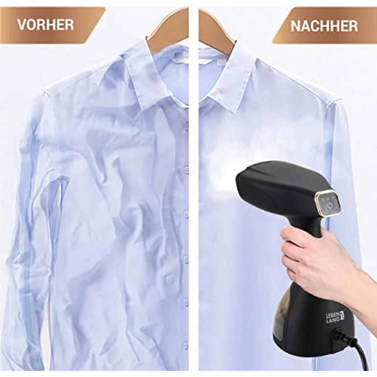 LEBENLANG Steamer Dampfglätter (1500W, 300ml, Quick & Go Automatik) LCD Hand Dampfbürste Dampfglätter Kleidung & Hemden bügeln – Bild 3