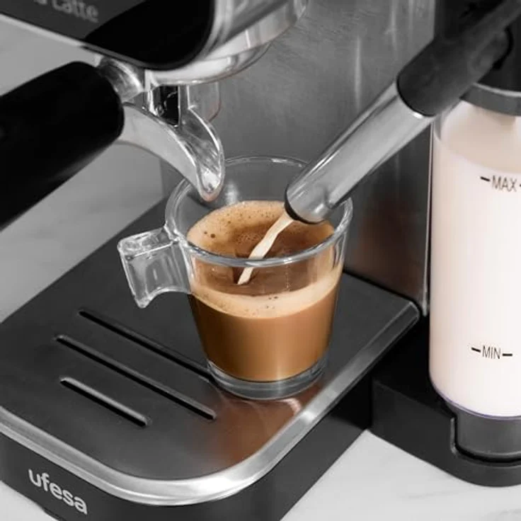 Ufesa Kaffeemaschine SIENNA LATTE, Express-Kaffeemaschine aus Edelstahl, schwarz – Bild 3