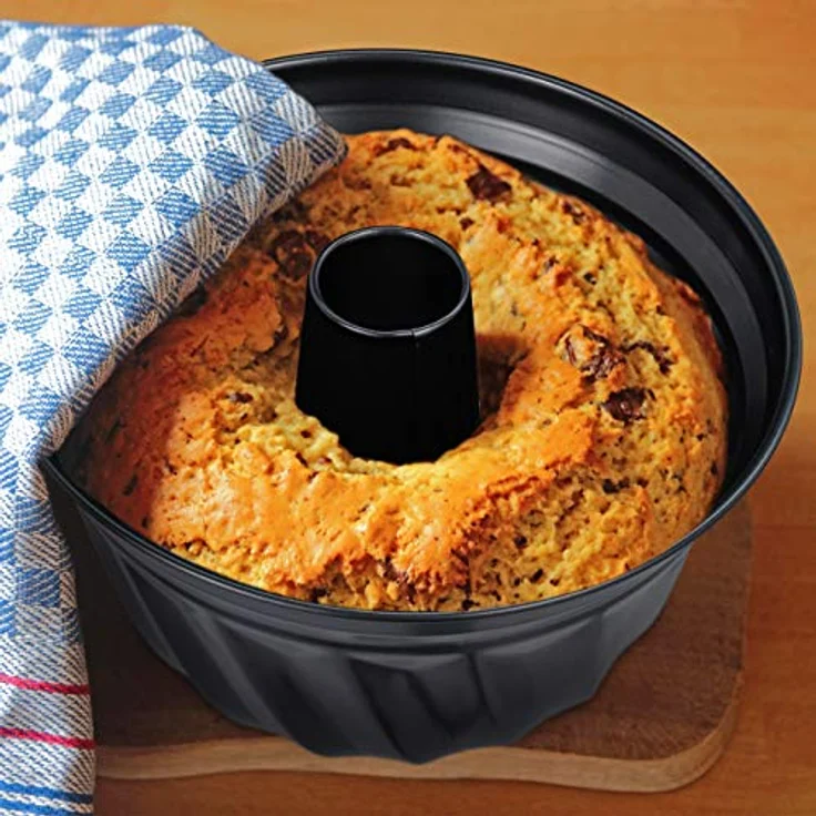 Relaxdays Gugelhupfform, Marmor- & Rührkuchen, antihaftbeschichtet, Ø 25 cm, Carbonstahl, runde Napfkuchenform, schwarz – Bild 3