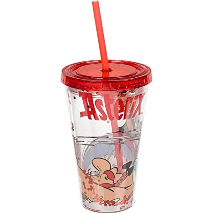 Out of the blue Trinkbecher mit Trinkhalm Asterix Wiederverwendbar Becher Cup Kunststoff 500ml, Bruchsicher Drehverschluss, Mehrfarbig – Bild 2