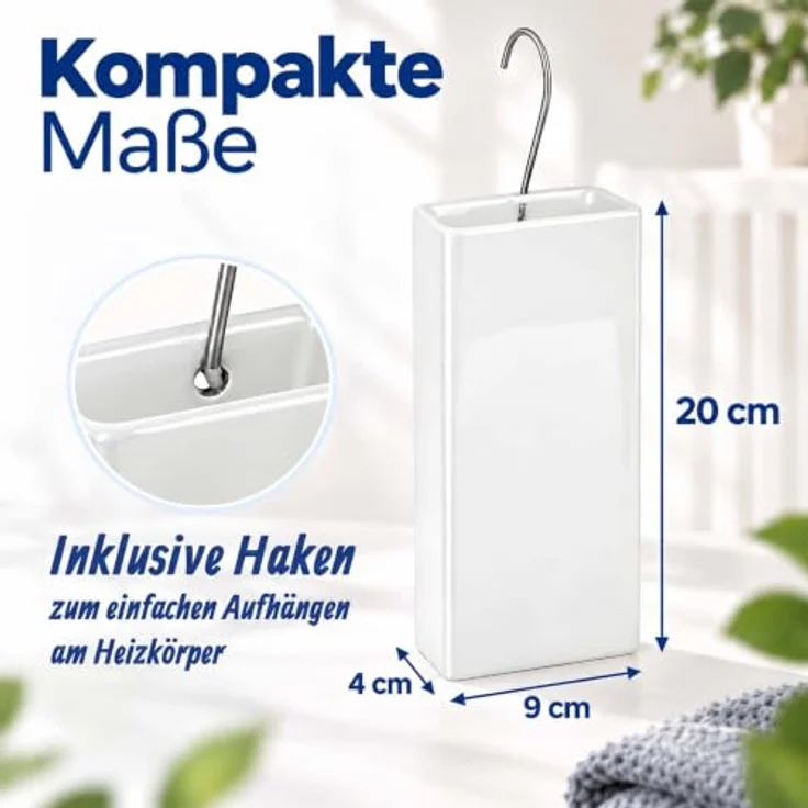 Relaxdays Luftbefeuchter Heizung, 4er Set, passiver Wasserverdunster aus Keramik in Weiß mit Metallhaken und 400 ml Fassungsvermögen – Bild 5