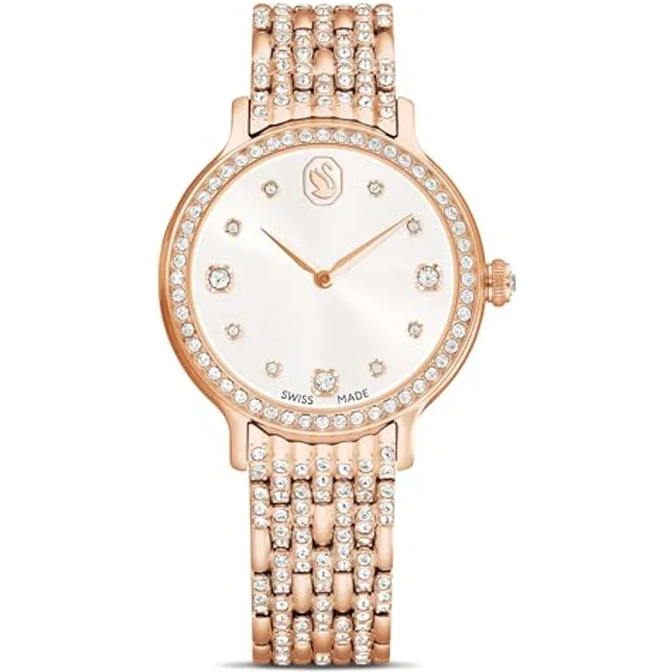 Swarovski Quarzuhr IMBER 5713883, Damenuhr in Roségold mit 232 Kristallen, Swiss Made, Edelstahlarmband, analog, wasserdicht bis 50 Meter
