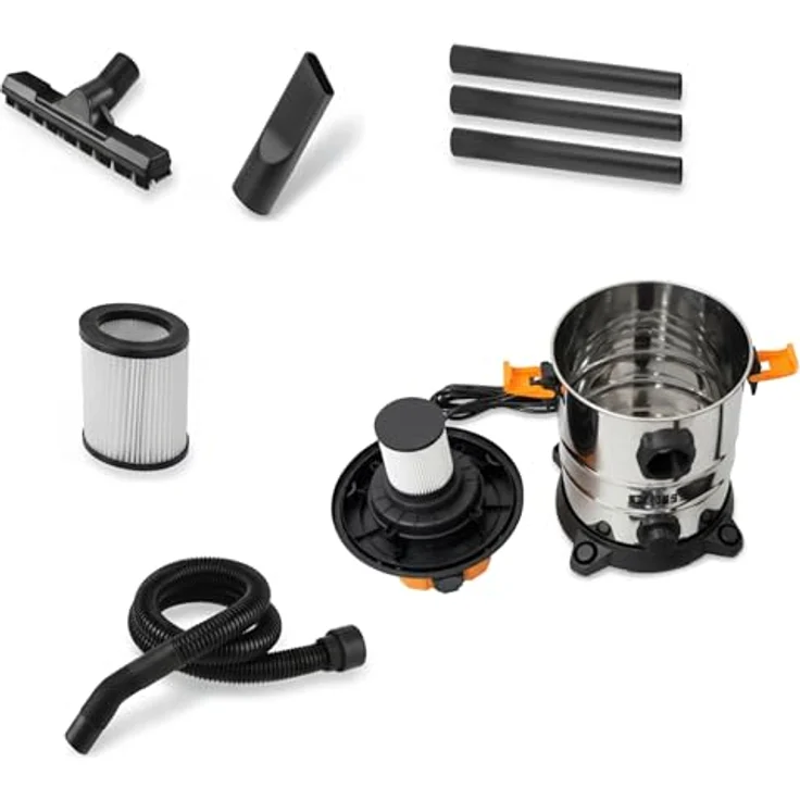 COIL Industriesauger Profi Nass- & Trockensauger, 1300 W, 25-Liter Edelstahlbehälter, mit HEPA-Filter, Steckdose & Blasfunktion, beutellos, 18 kPa Saugkraft – Bild 4