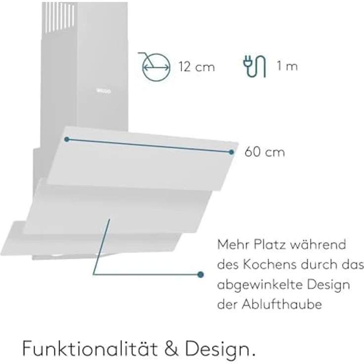 Wiggo B643 Dunstabzugshaube 60cm kopffrei I Abluft Umluft Dunstabzug 615m³/h - Touch-Display 4 Stufen I Energieeffizienzklasse B Schräghaube inkl. 2x Kohlefilter I Abzugshaube Glasfront weiß – Bild 5