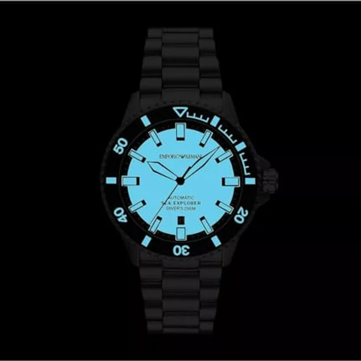 Emporio Armani Armbanduhr für Herren, Quarzwerk mit 42,5 mm Gehäuse, Edelstahl-, Leder- oder Silikonarmband, blau und schwarz, wasserdicht bis 200 m, Saphirglas – Bild 5