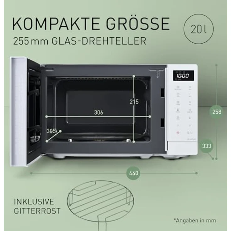 Panasonic NN-GT21QWEPG 20L Grill-Mikrowelle, 800 W, 1000 W Grill, LED-Display, automatisches Auftauen, 12 Automatikprogramme, Timer, weiß – Bild 3