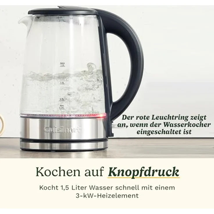 Cuisinart 1,7L Glas-Wasserkocher mit variabler Temperaturregelung, 3KW Schnellkochfunktion, Cool-Touch, tropffreier Ausguss, 360°-Drehbasis, BPA-frei, doppelwandiges Design – Bild 2