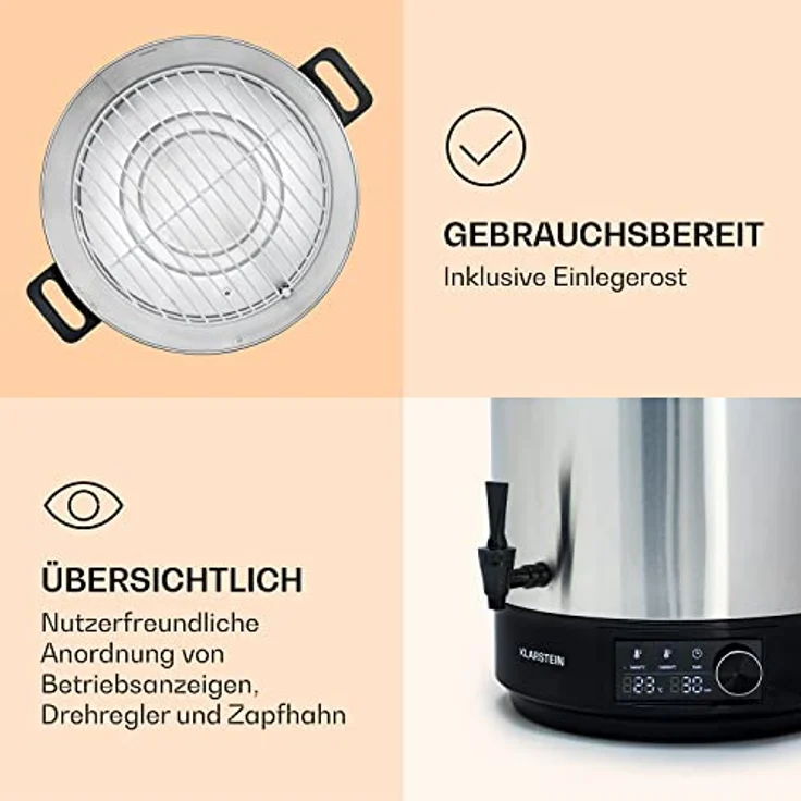 Klarstein Abbey 40 Einkochautomat, Getränkespender mit 40L Kapazität, Edelstahl, 100°C, 180 Minuten – Bild 6