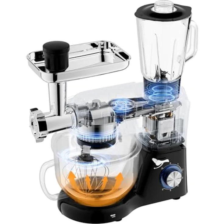 RUHHY Küchenmaschine mit beheizbarer Rührschüssel 6,2L & Mixer, 2000W Planetenrührgerät mit Waage, 6 Geschwindigkeiten & Touchdisplay – Teigknetmaschine für Brot, Pizza, Kuchen, Pasta & Smoothies – Bild 2