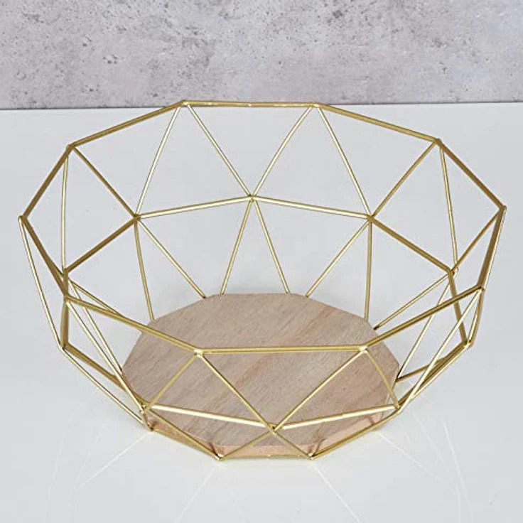 levandeo Korb Metall Gold 26x12cm Obstkorb Modern Holz MDF Braun Schüssel Schale Deko Obstschale Tischdeko – Bild 3