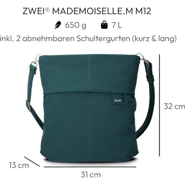 Zwei Mademoiselle.M Schultertasche 31 cm, elegante Umhängetasche aus widerstandsfähigem Polyurethan mit Reißverschlussfach und abnehmbaren Schulterriemen – Bild 2
