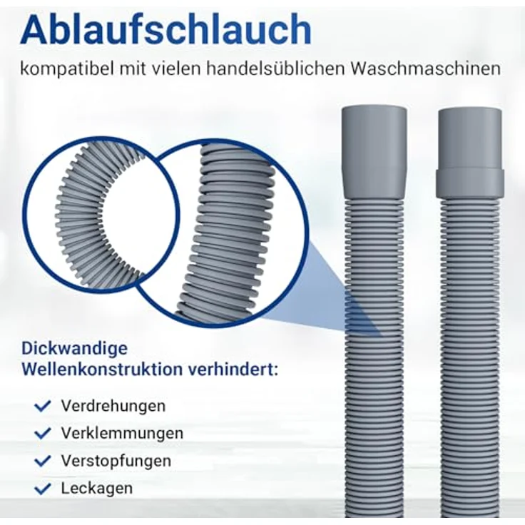 VIOKS Flexibler Ablaufschlauch Waschmaschine, 4m Länge, 19/22mmØ mit 2x Edelstahl Schlauchschellen 18-28mmØ, robust und chemikalienbeständig – Bild 3
