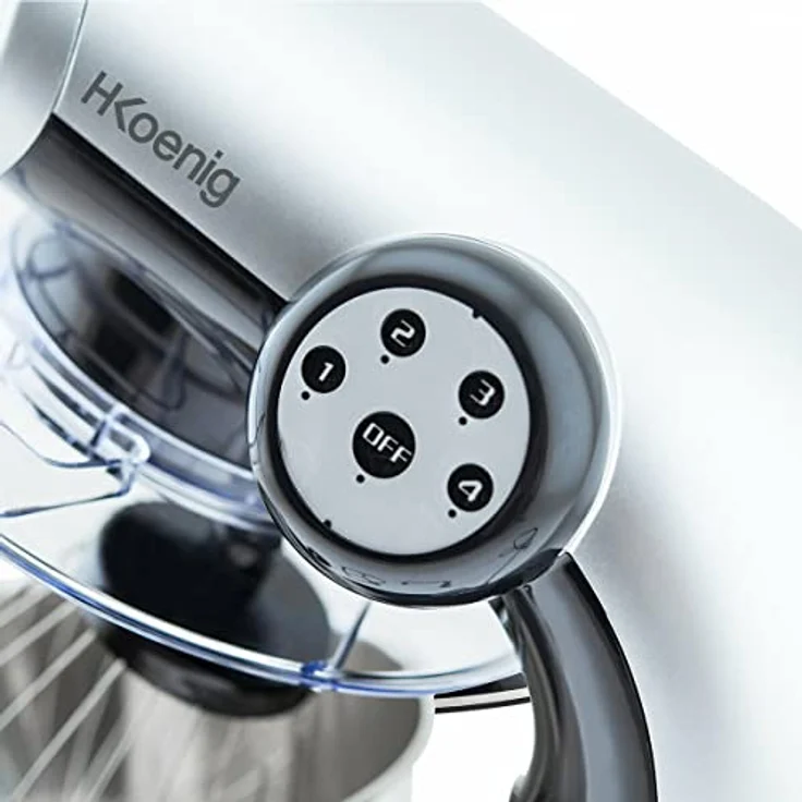 H.Koenig KM80 Küchenmaschine - 5 L Schüssel aus Edelstahl - bis zu 2kg Teig - 3 Aufsätze - 1000 W - 4 Geschwindigkeitsstufen - schwarz – Bild 6